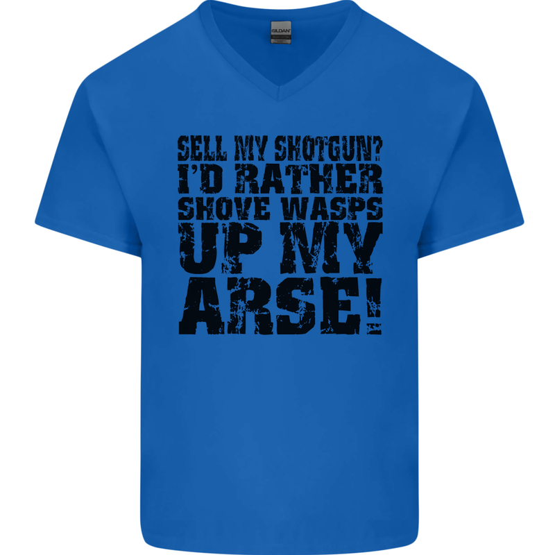 Sell My Shotgun? Farmer Farming Tractor Mens V-Neck Cotton T-Shirt Royal Blue