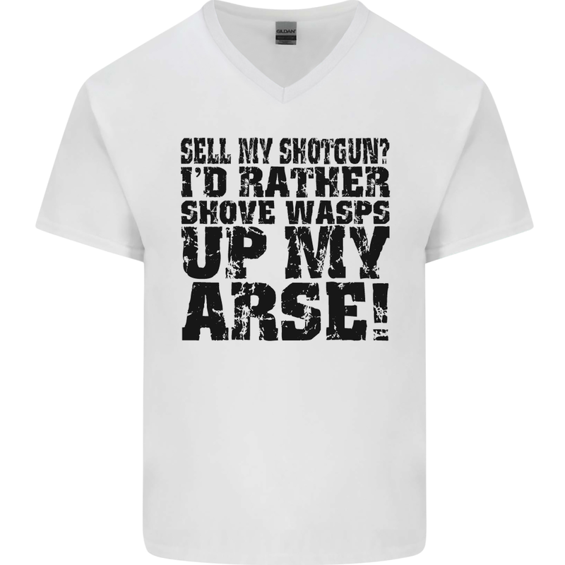 Sell My Shotgun? Farmer Farming Tractor Mens V-Neck Cotton T-Shirt White
