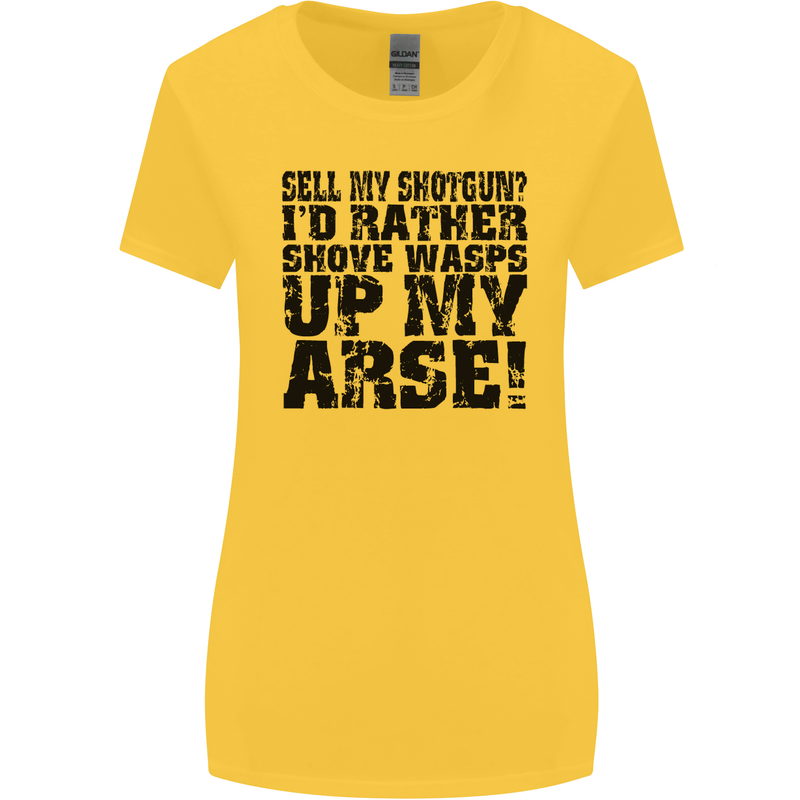 Sell My Shotgun? Farmer Farming Tractor Womens Wider Cut T-Shirt Yellow