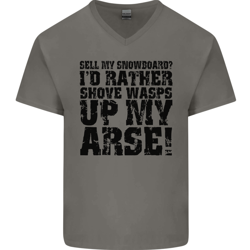 Sell My Snowboard? Funny Snowboarding Mens V-Neck Cotton T-Shirt Charcoal