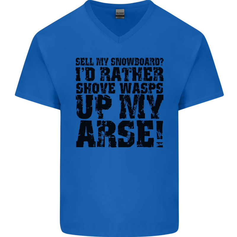 Sell My Snowboard? Funny Snowboarding Mens V-Neck Cotton T-Shirt Royal Blue
