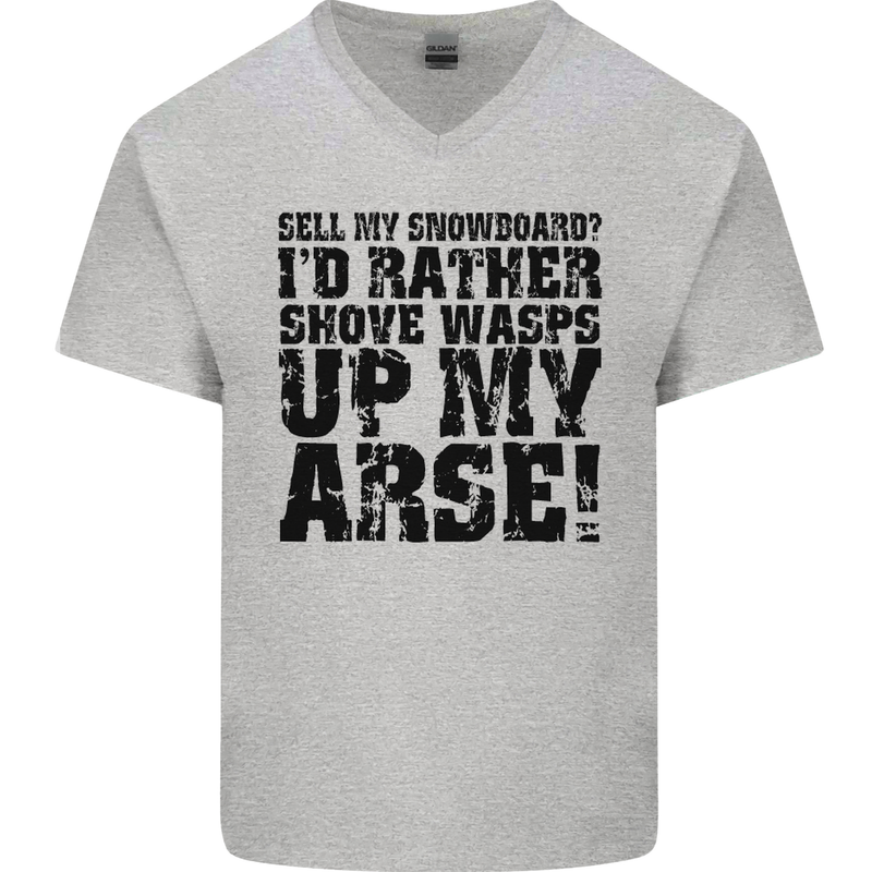 Sell My Snowboard? Funny Snowboarding Mens V-Neck Cotton T-Shirt Sports Grey