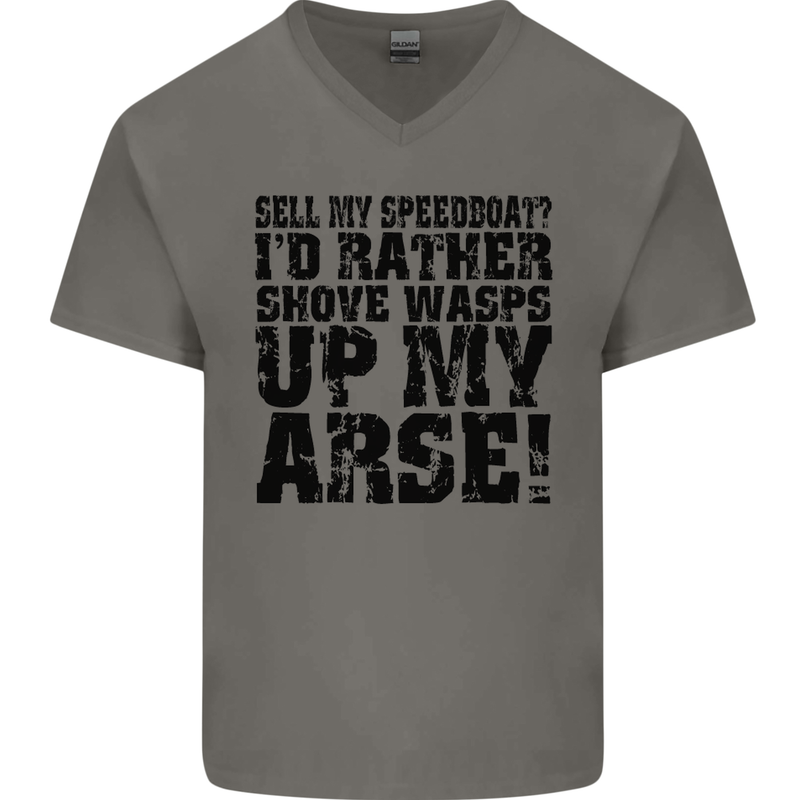Sell My Speedboat? Boat Sailor Funny Mens V-Neck Cotton T-Shirt Charcoal
