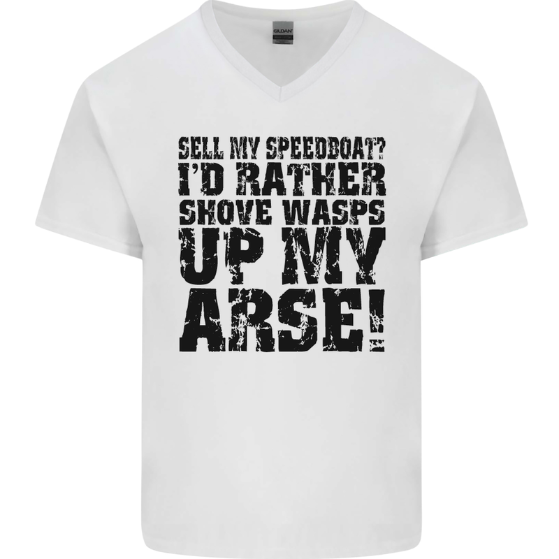 Sell My Speedboat? Boat Sailor Funny Mens V-Neck Cotton T-Shirt White