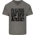 Sell My Tractor? Farmer Farming Driver Mens V-Neck Cotton T-Shirt Charcoal