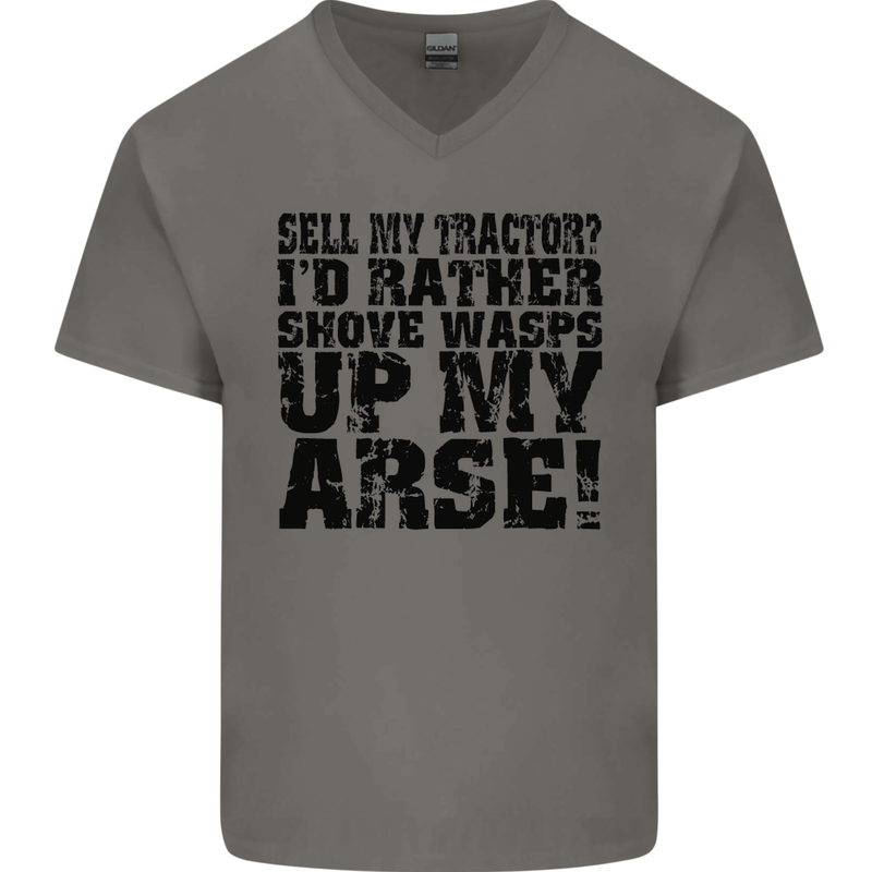Sell My Tractor? Farmer Farming Driver Mens V-Neck Cotton T-Shirt Charcoal