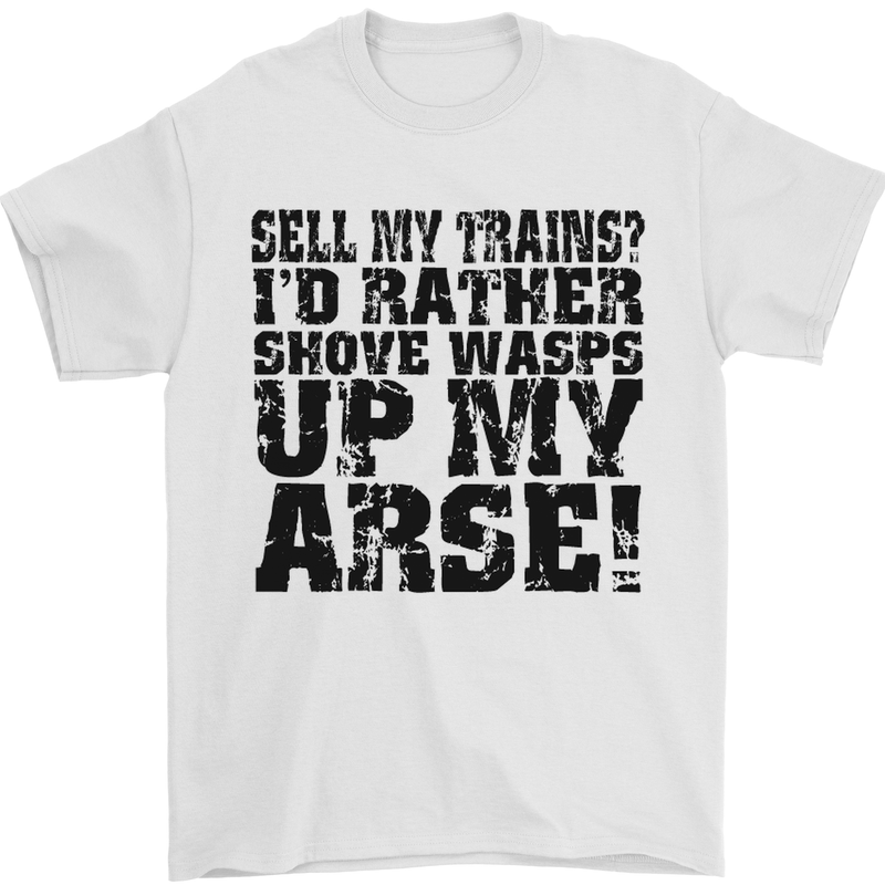 Sell My Trains? Trainspotter Trainspotting Mens T-Shirt Cotton Gildan White