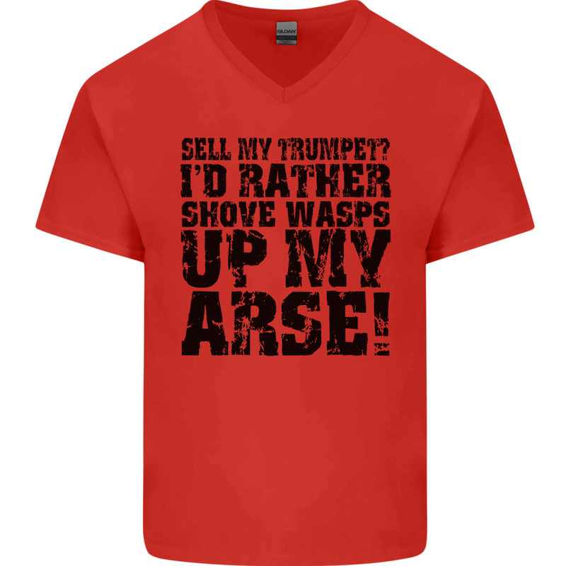 Sell My Trumpet? Funny Music Brass Mens V-Neck Cotton T-Shirt Red