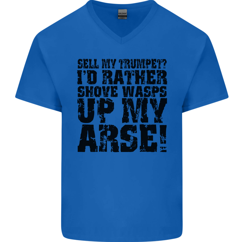 Sell My Trumpet? Funny Music Brass Mens V-Neck Cotton T-Shirt Royal Blue
