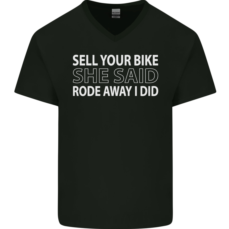 Sell Your Bike Cycling Biker Motorbike Wife Mens V-Neck Cotton T-Shirt Black