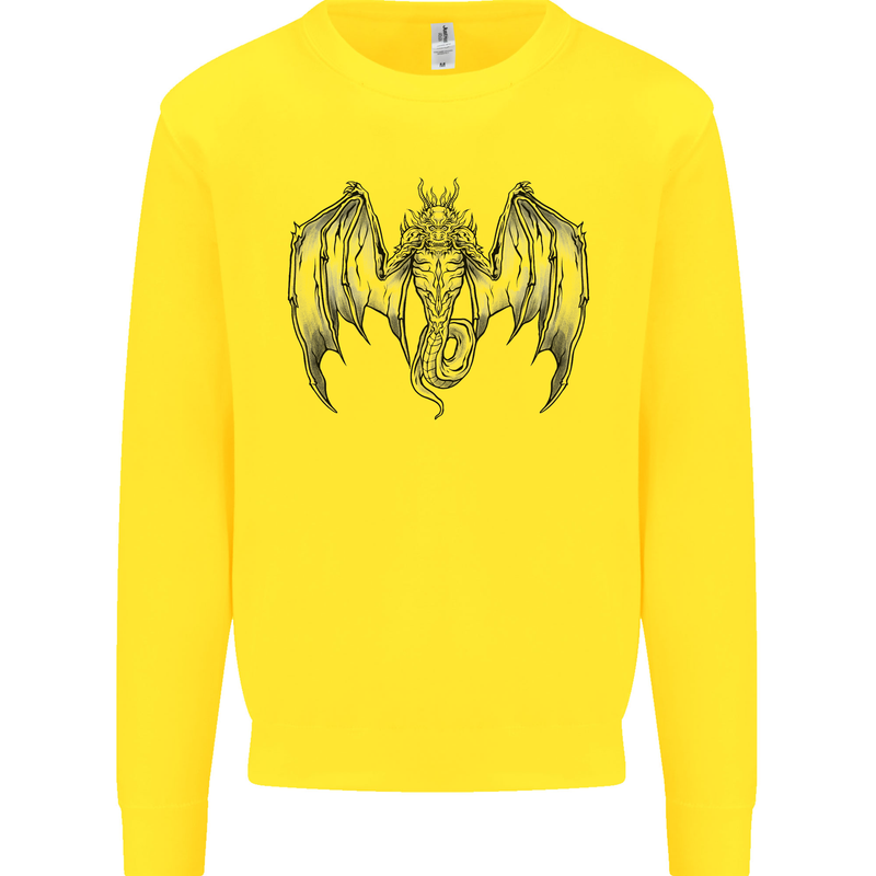 Serpent Dragon Gothic Fantasy Heavy Metal Kids Sweatshirt Jumper Yellow