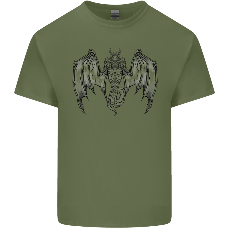 Serpent Dragon Gothic Fantasy Heavy Metal Mens Cotton T-Shirt Tee Top Military Green