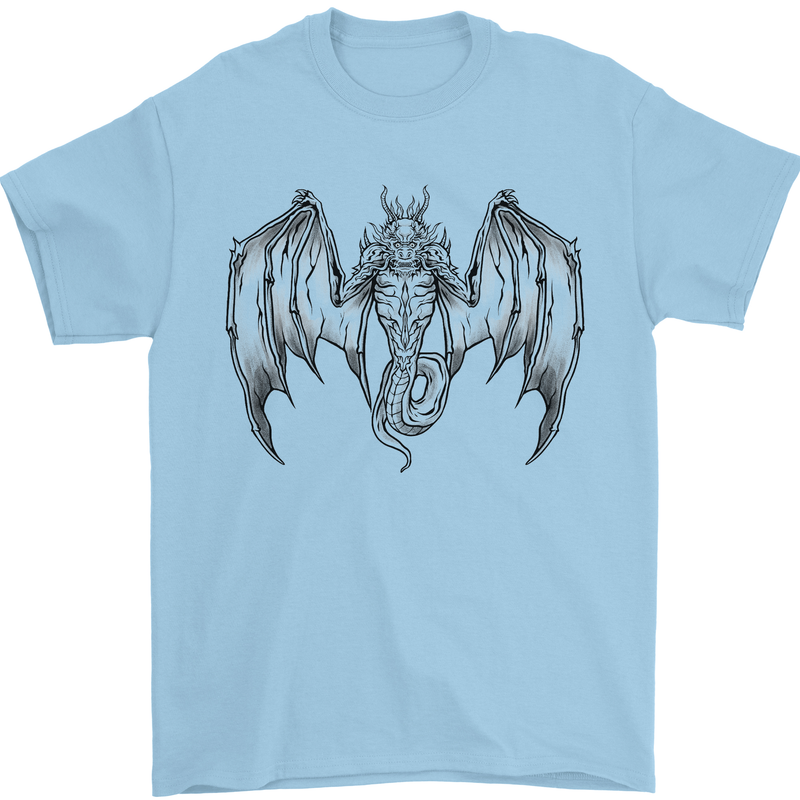 Serpent Dragon Gothic Fantasy Heavy Metal Mens T-Shirt 100% Cotton Light Blue