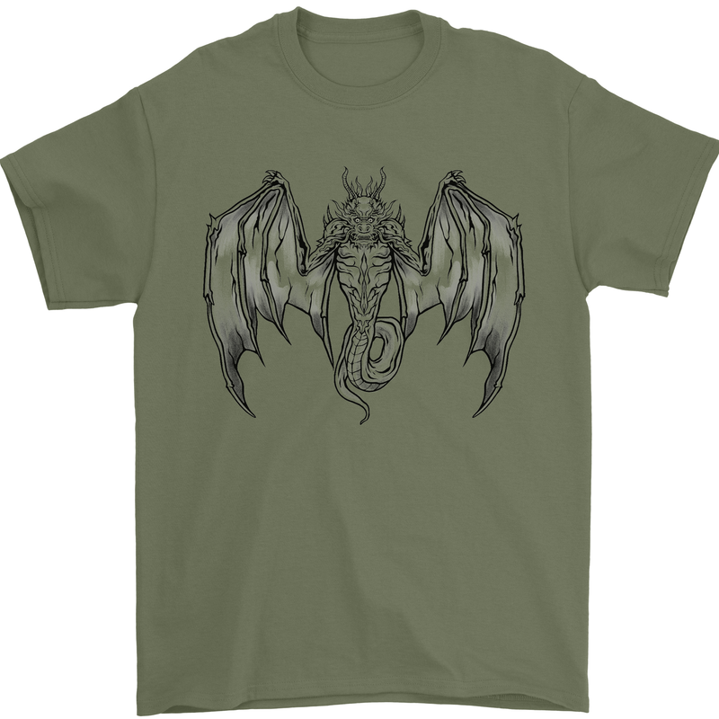 Serpent Dragon Gothic Fantasy Heavy Metal Mens T-Shirt 100% Cotton Military Green