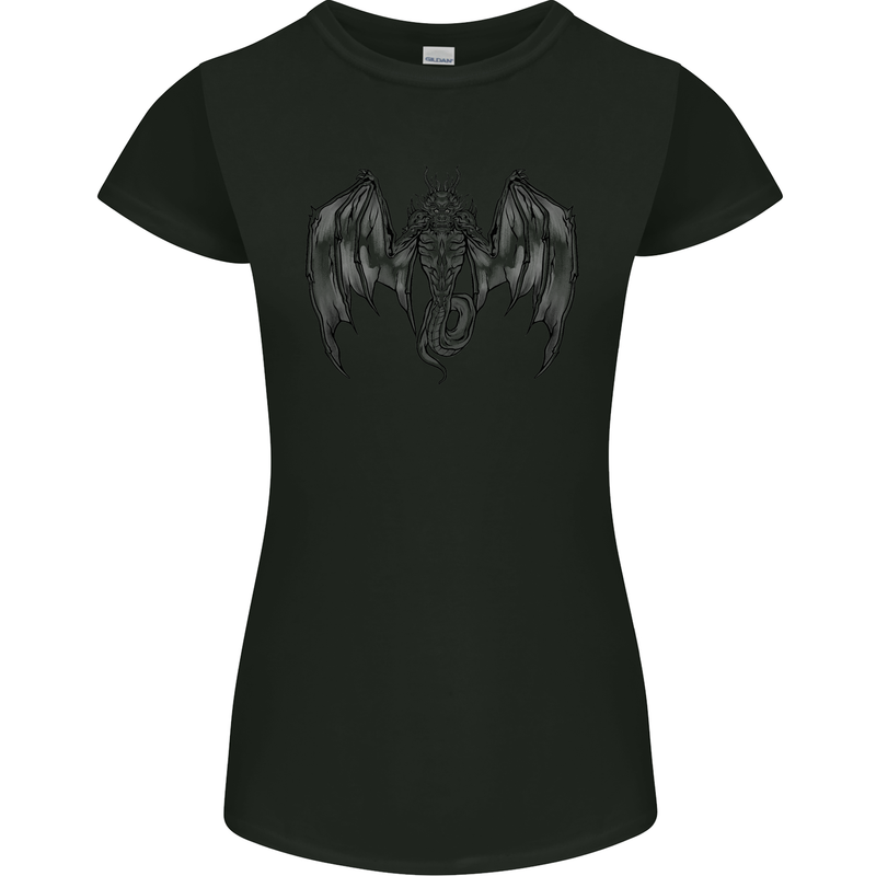 Serpent Dragon Gothic Fantasy Heavy Metal Womens Petite Cut T-Shirt Black