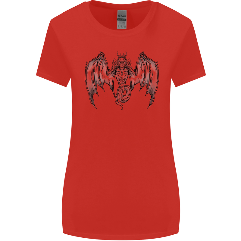 Serpent Dragon Gothic Fantasy Heavy Metal Womens Wider Cut T-Shirt Red