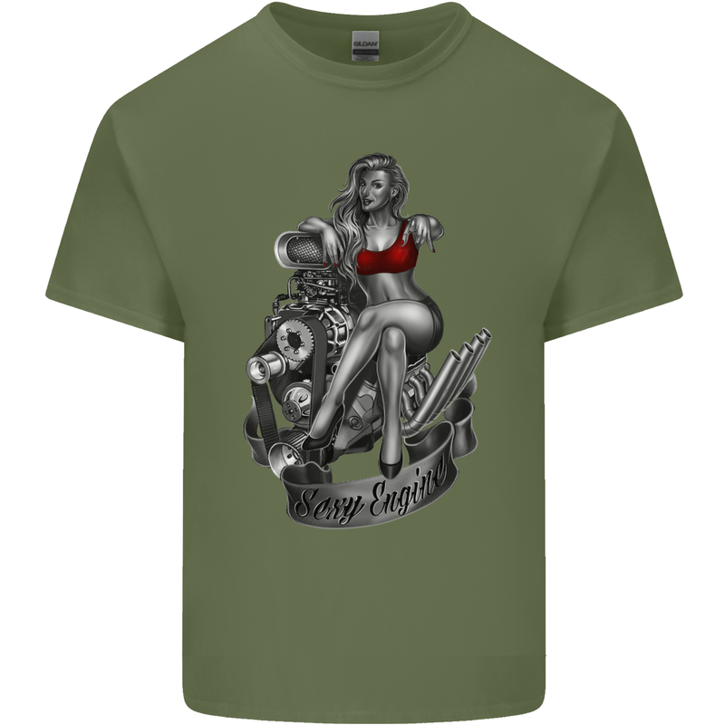 Sexy Engine Muscle Car Hot Rod Hotrod Mens Cotton T-Shirt Tee Top Military Green