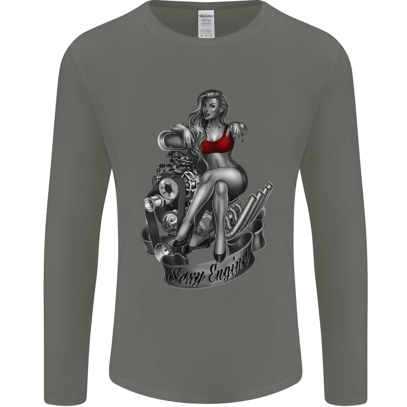 Sexy Engine Muscle Car Hot Rod Hotrod Mens Long Sleeve T-Shirt Charcoal