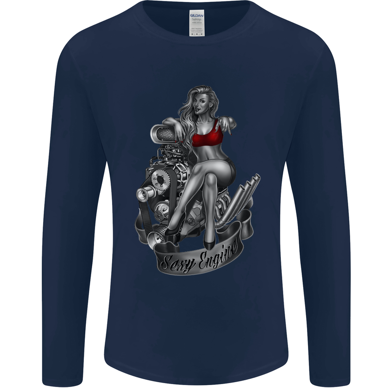 Sexy Engine Muscle Car Hot Rod Hotrod Mens Long Sleeve T-Shirt Navy Blue