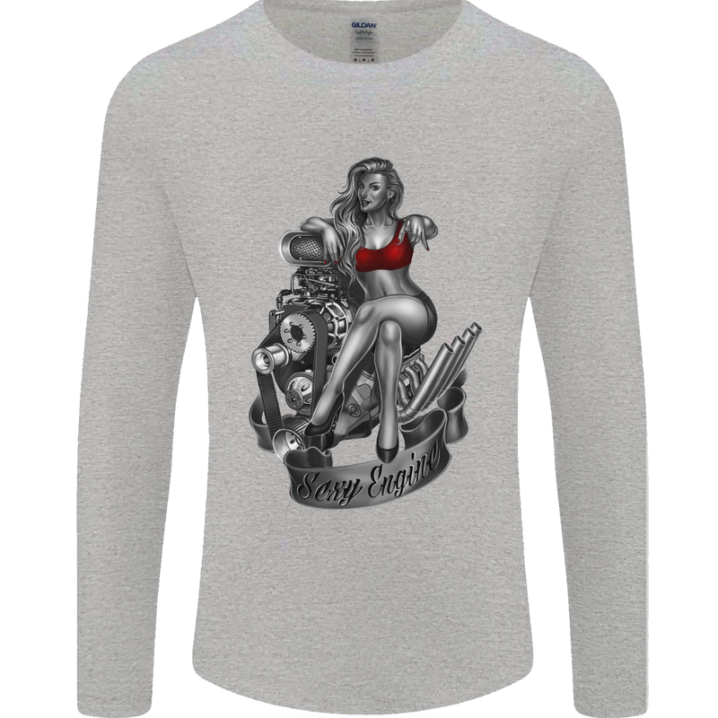 Sexy Engine Muscle Car Hot Rod Hotrod Mens Long Sleeve T-Shirt Sports Grey