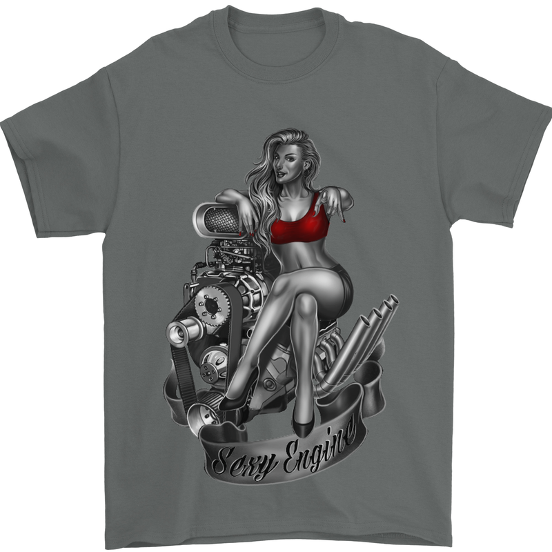 Sexy Engine Muscle Car Hot Rod Hotrod Mens T-Shirt Cotton Gildan Charcoal