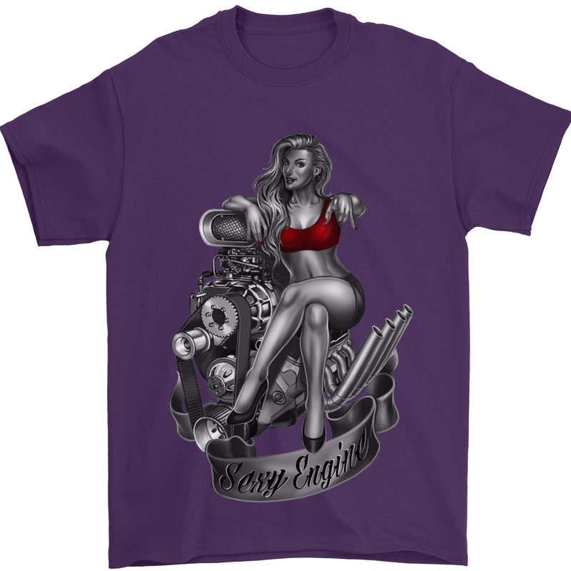 Sexy Engine Muscle Car Hot Rod Hotrod Mens T-Shirt Cotton Gildan Purple