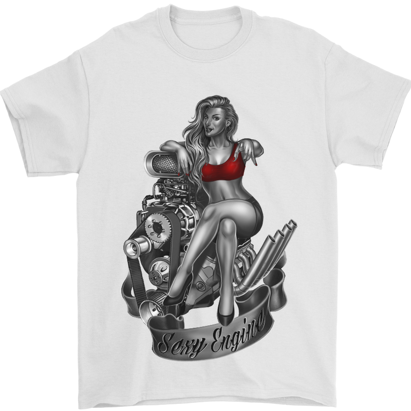 Sexy Engine Muscle Car Hot Rod Hotrod Mens T-Shirt Cotton Gildan White