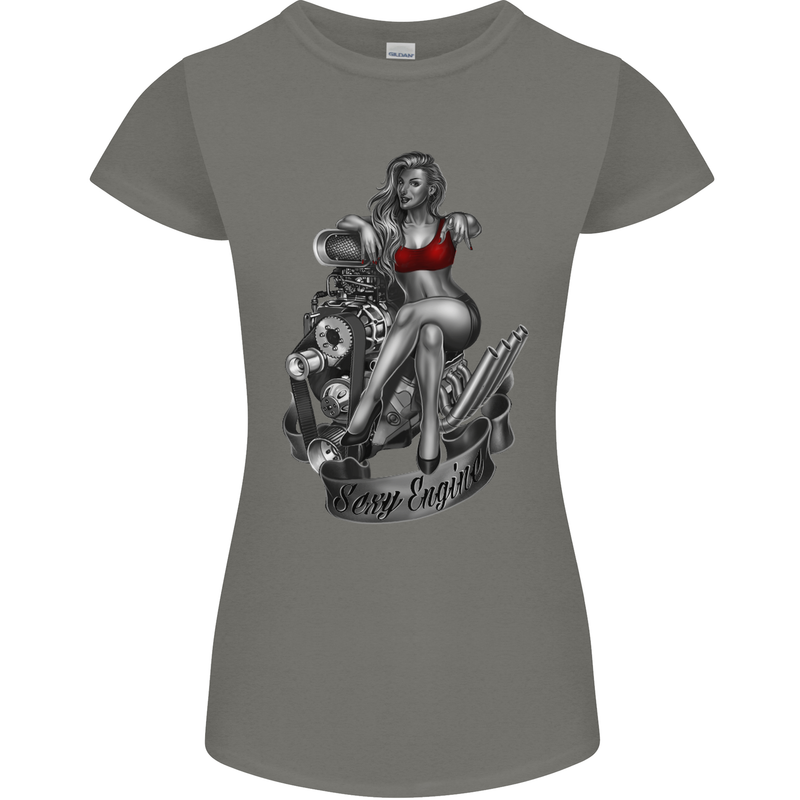 Sexy Engine Muscle Car Hot Rod Hotrod Womens Petite Cut T-Shirt Charcoal