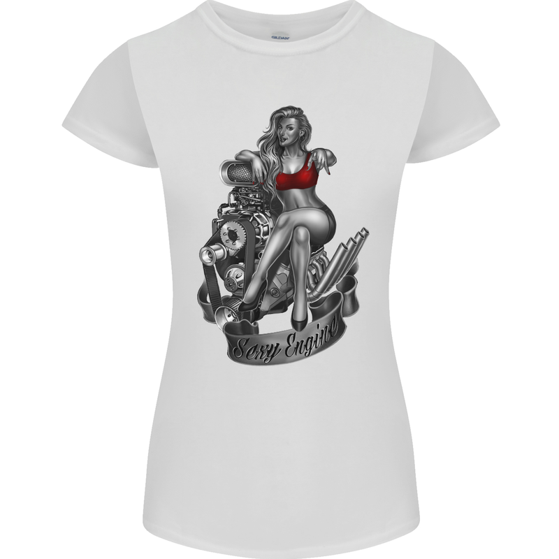 Sexy Engine Muscle Car Hot Rod Hotrod Womens Petite Cut T-Shirt White