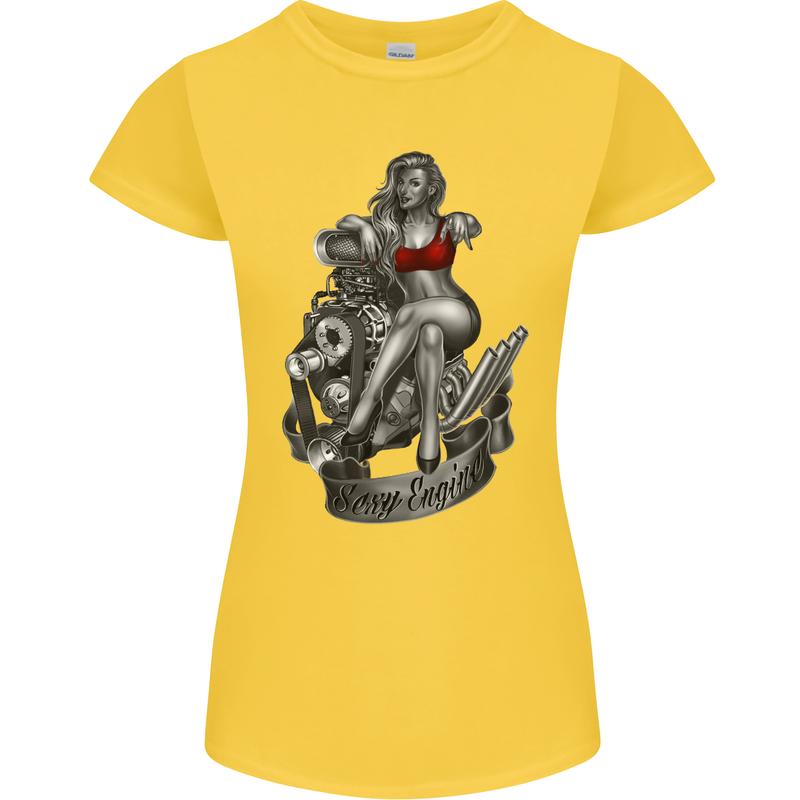 Sexy Engine Muscle Car Hot Rod Hotrod Womens Petite Cut T-Shirt Yellow