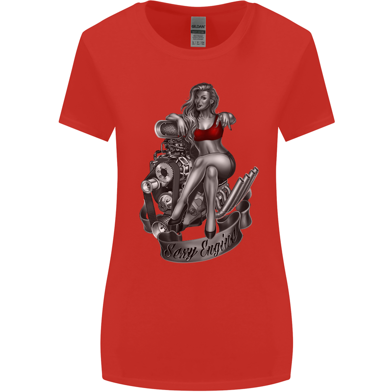 Sexy Engine Muscle Car Hot Rod Hotrod Womens Wider Cut T-Shirt Red