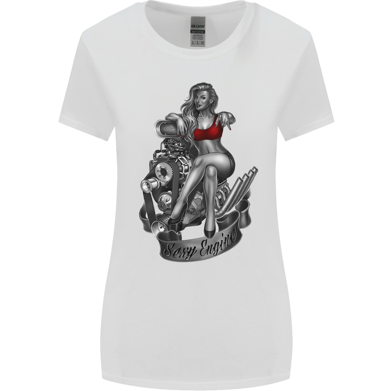 Sexy Engine Muscle Car Hot Rod Hotrod Womens Wider Cut T-Shirt White