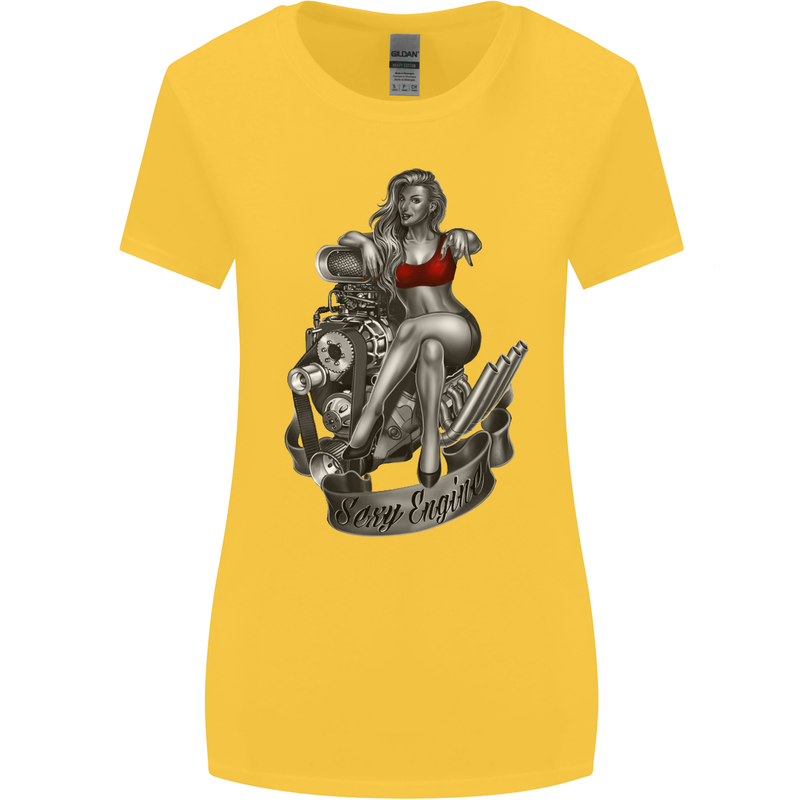 Sexy Engine Muscle Car Hot Rod Hotrod Womens Wider Cut T-Shirt Yellow