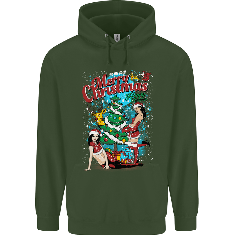 Sexy Merry Christmas Funny Christmas Mens 80% Cotton Hoodie Forest Green
