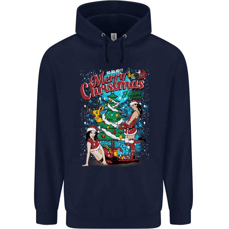 Sexy Merry Christmas Funny Christmas Mens 80% Cotton Hoodie Navy Blue