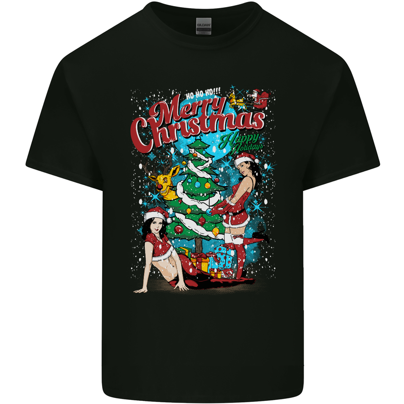 Sexy Merry Christmas Funny Christmas Mens Cotton T-Shirt Tee Top Black