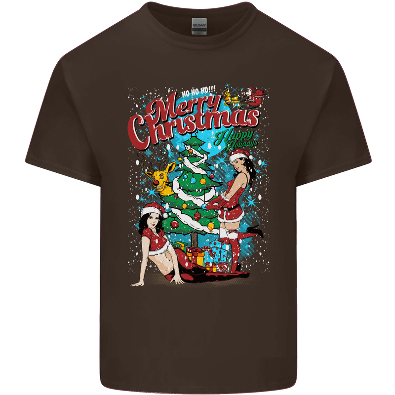 Sexy Merry Christmas Funny Christmas Mens Cotton T-Shirt Tee Top Dark Chocolate
