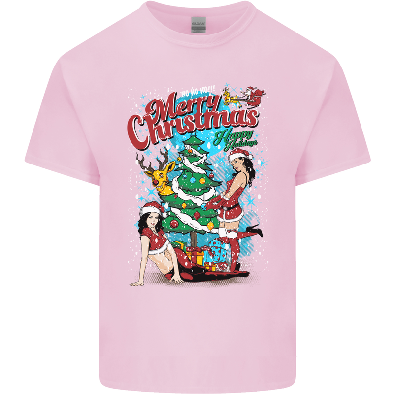 Sexy Merry Christmas Funny Christmas Mens Cotton T-Shirt Tee Top Light Pink
