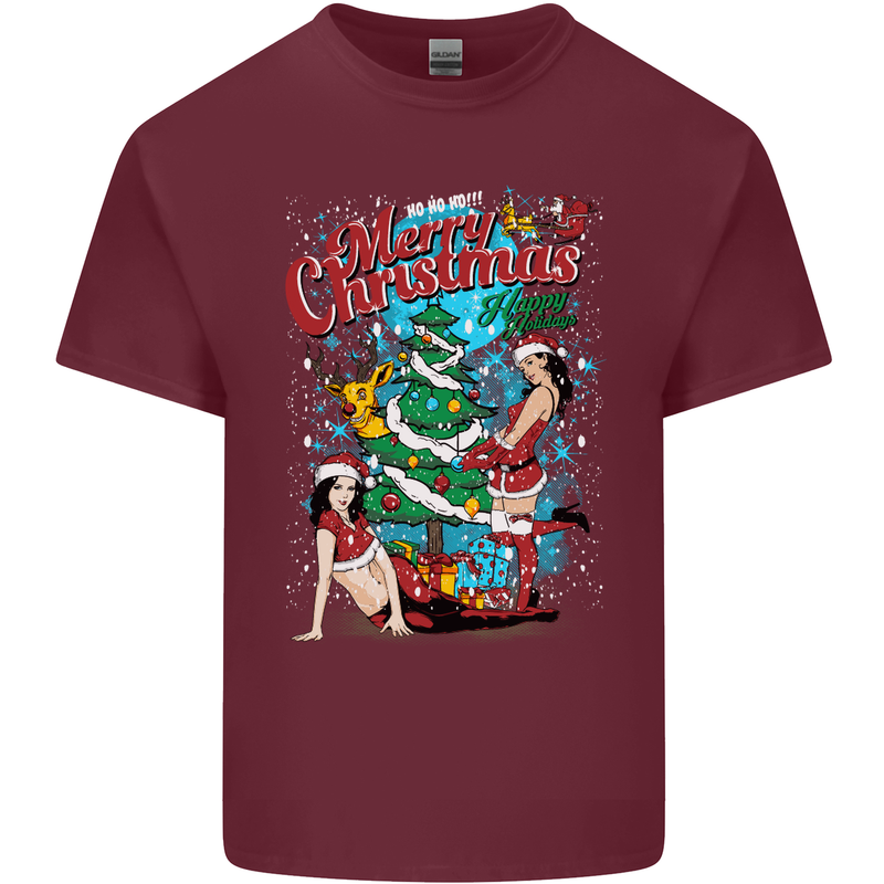 Sexy Merry Christmas Funny Christmas Mens Cotton T-Shirt Tee Top Maroon