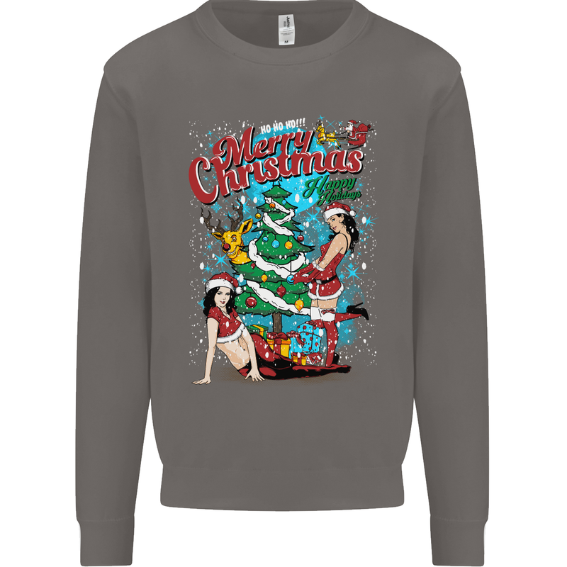 Sexy Merry Christmas Funny Christmas Mens Sweatshirt Jumper Charcoal