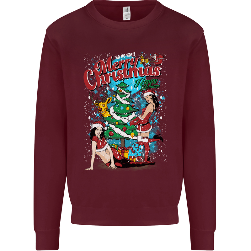 Sexy Merry Christmas Funny Christmas Mens Sweatshirt Jumper Maroon