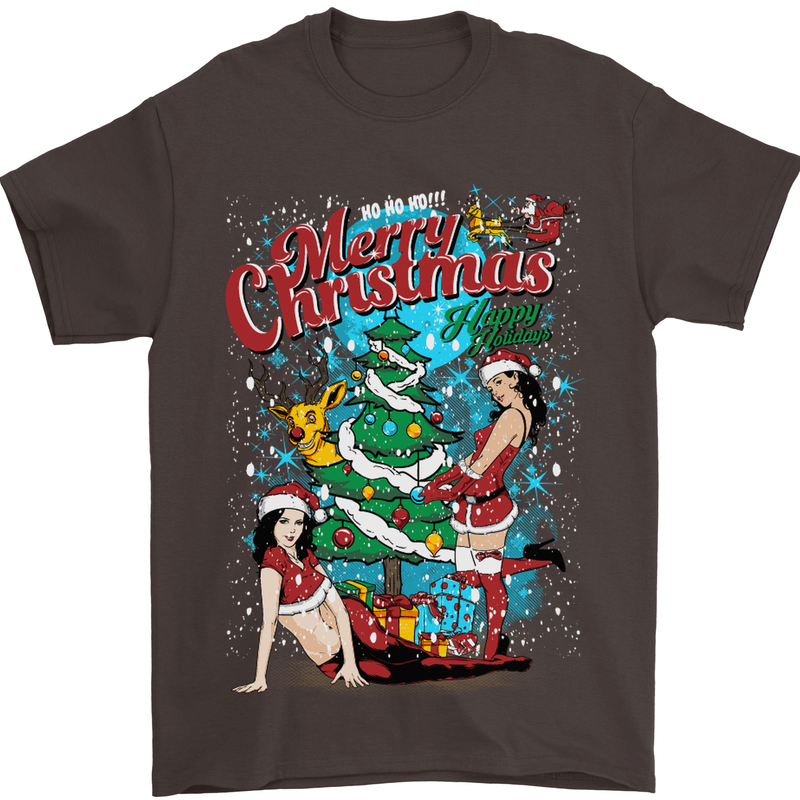 Sexy Merry Christmas Funny Christmas Mens T-Shirt Cotton Gildan Dark Chocolate