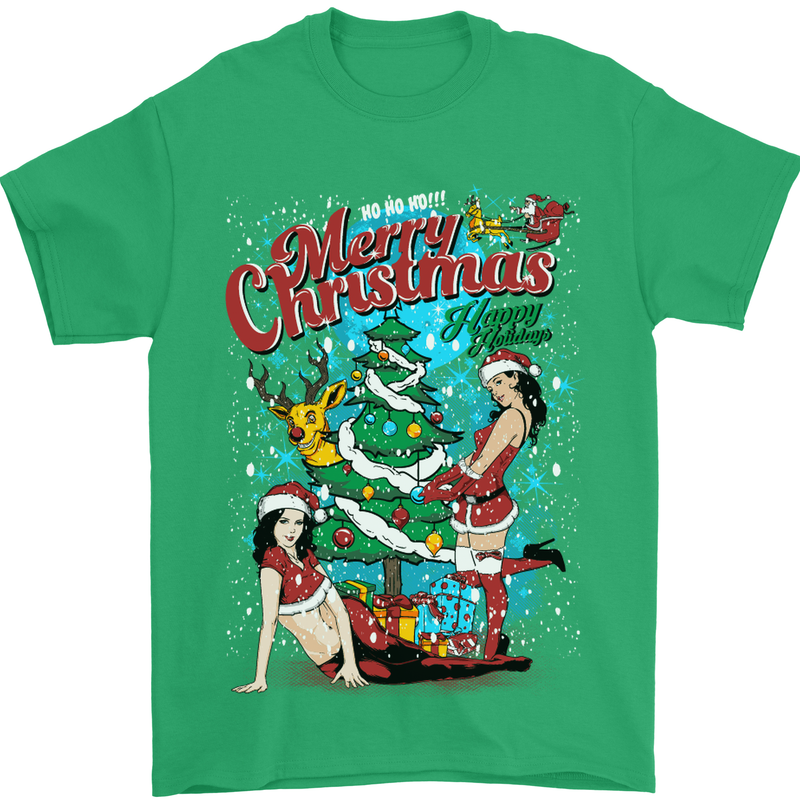 Sexy Merry Christmas Funny Christmas Mens T-Shirt Cotton Gildan Irish Green