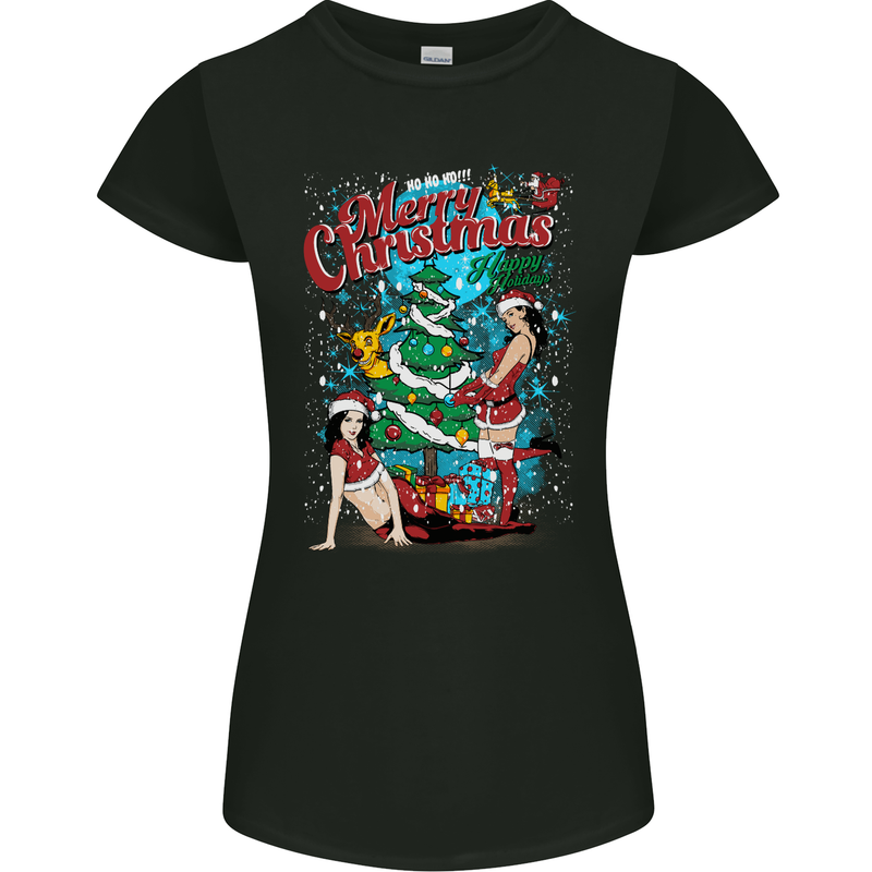 Sexy Merry Christmas Funny Christmas Womens Petite Cut T-Shirt Black