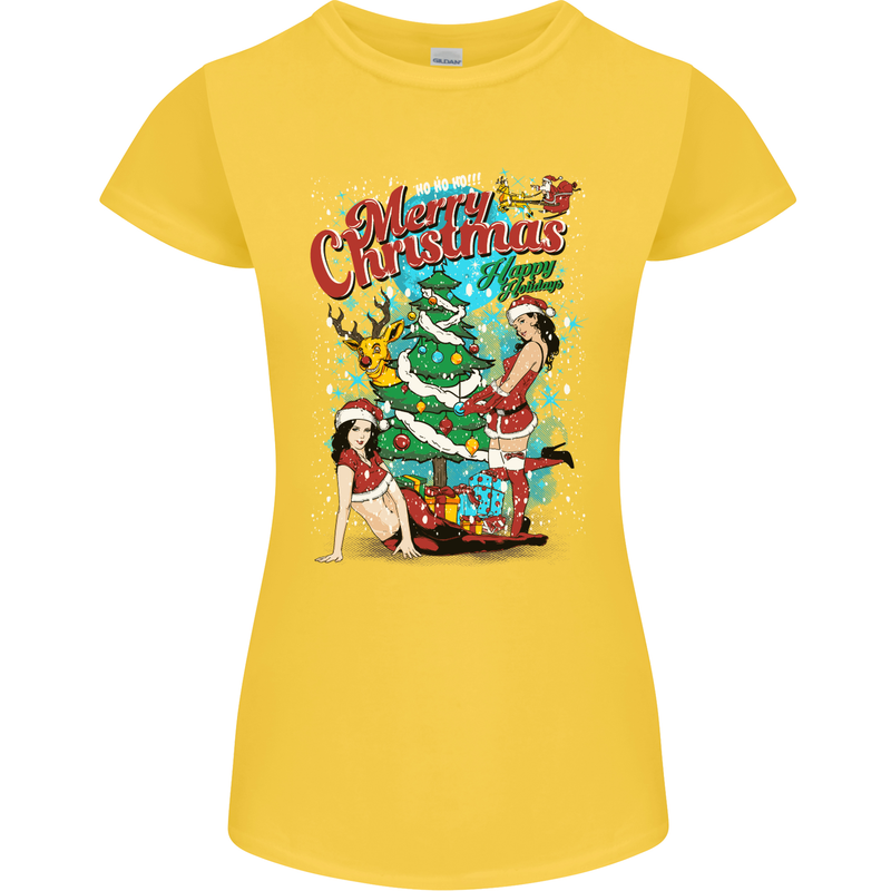 Sexy Merry Christmas Funny Christmas Womens Petite Cut T-Shirt Yellow