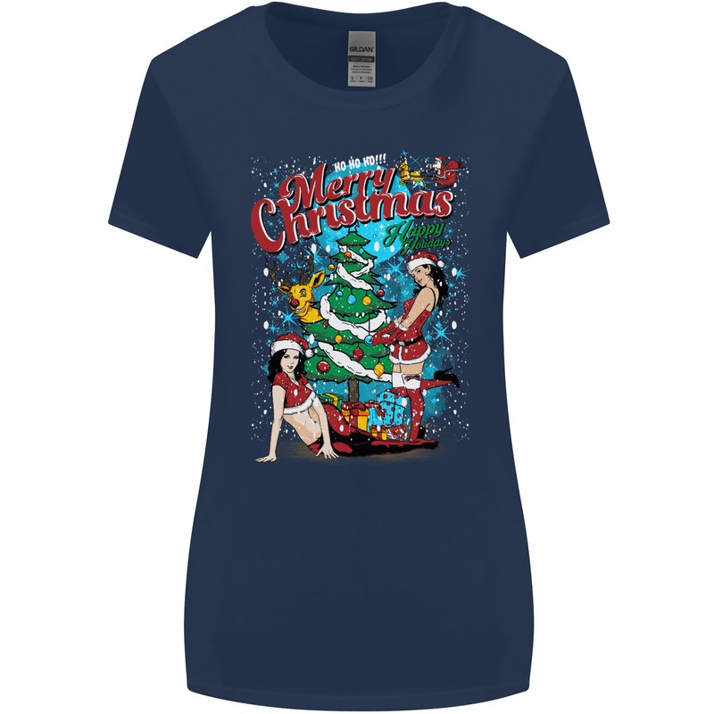Sexy Merry Christmas Funny Christmas Womens Wider Cut T-Shirt Navy Blue