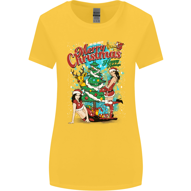 Sexy Merry Christmas Funny Christmas Womens Wider Cut T-Shirt Yellow