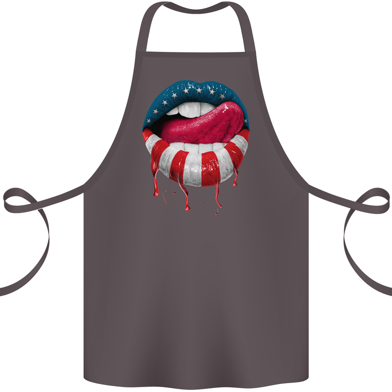 Sexy USA Flag Lips America July 4th Cotton Apron 100% Organic Dark Grey