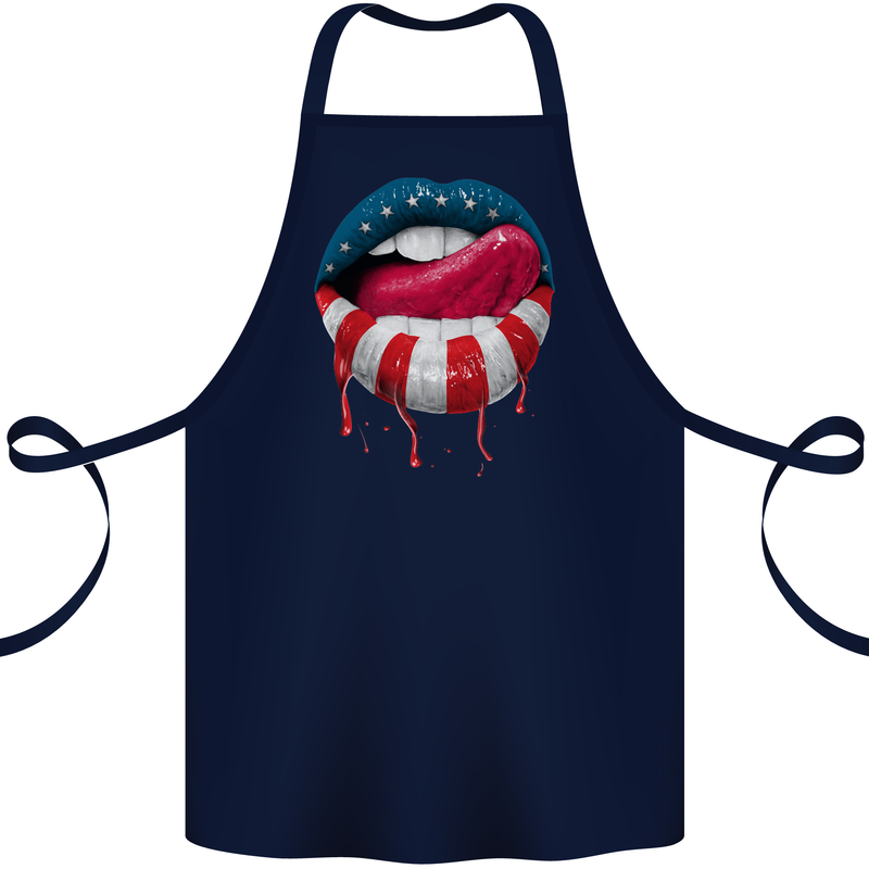 Sexy USA Flag Lips America July 4th Cotton Apron 100% Organic Navy Blue