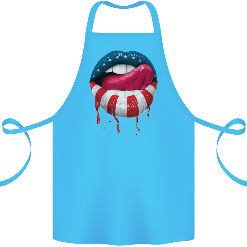 Sexy USA Flag Lips America July 4th Cotton Apron 100% Organic Turquoise